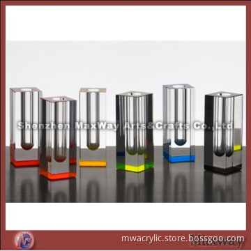 Clear long-stripe table top acrylic vase/flower holder with logo